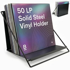 Boundless Audio 비닐 레코드 홀더 - 50LP용 솔리드 스틸 비닐 레코드 보관 랙 - 현재 재생 중인 디스플레이 스탠드가 있는 미니멀리스트 앨범 오거나이저 - 안전, Boundless Audio 비닐 레코드 홀더 - 50