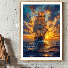 뭉시크 사각 레진 보석십자수 패브릭형 일몰 항해, 1개, 50 x 60cm