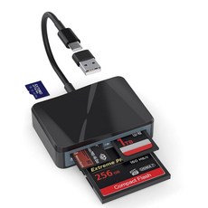 SD 카드 리더기 4 in 1 USB C to SD/TF/CF/MS 리더기 어댑터 메모리 아이폰 17/16/15 프로 맥스 아이패드 맥북 프로/에어 아이맥 M4/M3/M2 안, 블랙