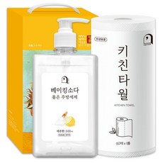 오늘의쉼표 세제 선물세트 답례품 베이킹소다 레몬 35호 (주방세제 펌프 + 키친타월), 1개