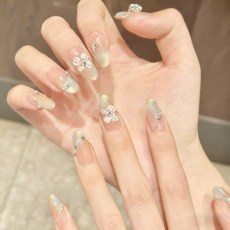 Portia Nail 純手工穿戴甲 立體雕花清透極光美甲片, 1個, 羊脂玉（中橢圓 22mm,M