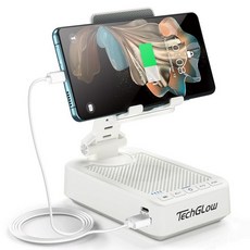 TechGlow 남성용 여성용 선물 접이식 휴대폰 스탠드 블루투스 스피커 충전 기능 포함 360° 회전 가능한 휴대폰 스탠드 엄마 아빠를 위한 생일 선물 아이디어 멋진, 화이트