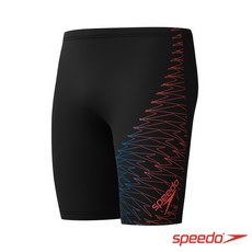 Speedo 男孩運動及膝泳褲 Medley Logo 黑/珊瑚粉橘 舒適耐穿 游泳訓練 兒童泳裝