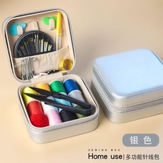 家用針線盒套裝 手縫線縫補工具 便攜收納盒, 1個, 銀色 11色線+工具