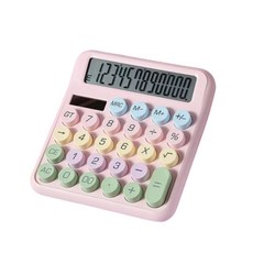 BAGEL蓓果 現貨 多巴胺色計算機 復古柔性鍵盤 太陽能計算機 大按鍵 減壓 機械按鍵手感 辦公用品文具桌上型, 1個, 太陽能款-嫩粉色, 多巴胺色