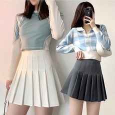 단색 무지 디자인 여성 여름 플리츠 주름 밴딩 스커트20260224EA