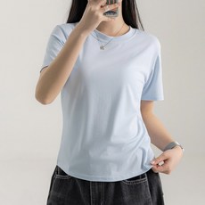 허블리 여성 라이셀 스판 냉감 라운드넥 릴렉스핏 반팔 티셔츠