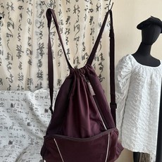 輕便雙肩包大容量男女抽繩旅行戶外登山雙肩揹包摺疊羽毛球包, 酒紅, 1個