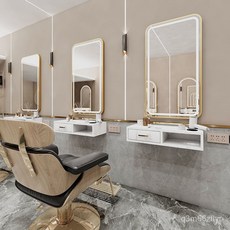 高端燙染鏡臺網紅美髮店鏡臺理髮鏡子髮廊專用LED帶燈工具櫃套裝, 70*100上下內光黑色+黑櫃,標配