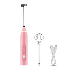電動打蛋器 USB充電手持攪拌器 電動打奶泡器 雞蛋攪拌棒, 粉色(附贈2款攪拌棒頭）