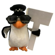 Tiger Pavilion 팻말 들고 있는 펭귄 인형, 블랙 화이트