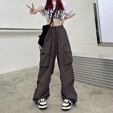韓版寬鬆工裝褲 女款直筒褲 設計感鬆緊工作褲