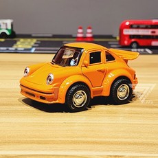 聲光可開門Q版復古合金車 - 警車 金龜車 雙層巴士 復古老爺車 mini cooper模型車 小車, 跑車-橘(聲光雙開門, 1個