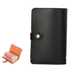 정리 소재 3색 보관 버튼 다이어리형 현금 지폐 수납 가죽 휴대용 스냅 바인더, 1개, 블랙