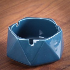 【熱銷Top1-限時下殺】造型煙灰缸 北歐陶瓷煙灰缸 輕奢金色創意個性時尚防風菸灰缸 客廳家用辦公室潮流帶蓋煙缸 菸灰缸, 藍六邊形-菸灰缸, 1個