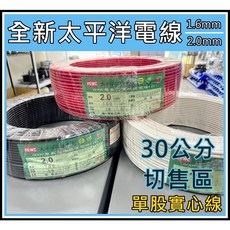 太平洋電線 1.6MM 2.0MM 單芯線 PVC電線 30公分切售, 1個, 2.0MM 白色1尺(30公分)