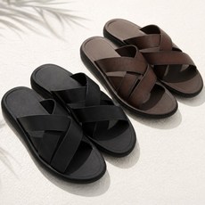 린다로그 남성 가죽 발편한 스트랩 여름 슬리퍼