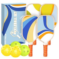 [ 1273676 ] 피클볼 패들 4개 세트 실내 및 실외 볼 4개와 휴대용 가방 1개가 포함된 프리미엄 우드 인체공학적 쿠션 그립이 있는 라켓 초보자 전문가용 선물 여성, [ 1273676 ] 피클볼 패들 4개 세트, 실내 및