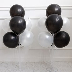 블랙 화이트 풍선 15P 스탠드 2P 소품 기념일 장식 데코 생일 파티 용품, 1개, 펄화이트8P + 펄블랙7P + 스탠드(7거치)