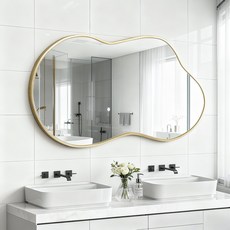 Brendayia 비대칭 벽걸이 거울 화장경 침실 탈의실 장식경 구름 모양의, 황금색 50.5x90cm