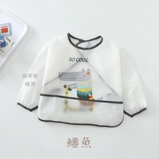 蘋果樹精選 兒童防水長袖圍兜, 1個, 鱷魚(口袋衣襬/背後黏貼),款式2-M(建議8-24個月使用)