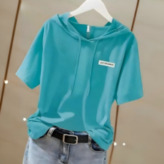 패션고리 여름 여성 캐주얼 데일리 후드 반팔 티셔츠 ZX055