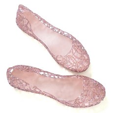 Stunner 여성용 비치 젤리 슈즈 슬립온 크리스탈 여름 소프트 할로우 발레 플랫 핑크