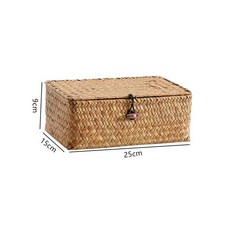 라탄수납함 정리 빈티지 다용도 상자 박스 바구니 소품, 플립 뚜껑, 25x15X8 CM