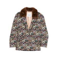 아바아도르 페이크 퍼 칼라 패턴 코트