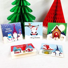 크리스마스 카드세트 미니 산타 요정 일러스트 성탄절 감사, 상세페이지 참조, 산타카드 버섯산타