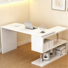 다기능 책상 수납장 달린 책상 컴퓨터책상 100CM 회전식 사무용책상, 화이트