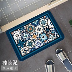 大豪哥選物 復古摩洛哥 浴室吸水速乾防滑地墊 矽藻土地墊, 1個, 藍色, 藍