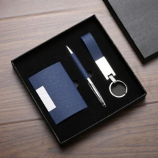 클래식 가죽 명함 케이스 볼펜 키링 비즈니스 선물 세트 개업선물 행사 기념품, 블루, 1개