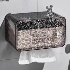 紙巾收納盒 抽紙盒 衛生間廁紙盒收納 壁掛式洗臉巾防水衛生紙置物架廁所紙巾盒, 【高顏值紙巾盒】破損包賠,水波紋紙巾盒【透明銀】, 1個