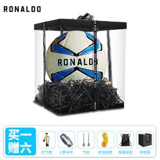 C羅 歐冠正品質真皮耐磨比賽足球 紀念款兒童5號成人學生中考足球, 1個, C羅鏡面藍白-透明禮盒裝,5號球（正式11人制用）