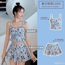 比基尼 分體泳衣 兩件式泳衣 bikini 保守泳衣 學生泳衣女保守兩件套裙褲顯瘦泳褲大碼沙灘度假溫泉泳裝, jk024粉色-上衣+裙褲,xl碼(建議54.0-59.0kg)