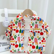 Annie 男童花襯衫上衣 兒童短袖短褲 套裝