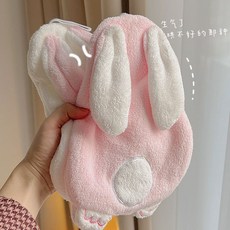 可愛卡通兔子擦手巾掛式廚房超強吸水加厚速乾毛巾衛生間珊瑚絨, 兔兔擦手巾--白色+粉色, 1個