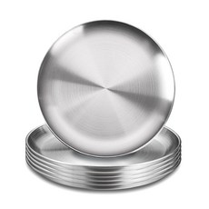 BUZOO 무광 스텐레스 접시 원형 스텐 원형 접시 스텐레스 원형 접시 세트, 실버, 6개