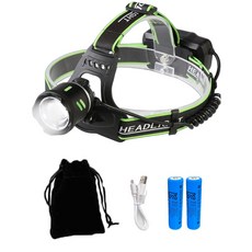 엘마운틴 화이트레이져 C타입 USB 충전식 LED헤드랜턴 디아나 1200mAh배터리 2개+파우치 세트, 1개, 블랙