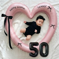 연지마켓 생일 하트프레임풍선 블랙 숫자 생일파티 용품 세트 (자유레터링), 1세트, 핑크하트 숫자 50