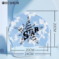 泳帽成人女士硅膠防水不勒頭舒適時尚韓國印花游泳帽長髮專業, 爆款星印花, 1個