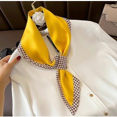 雙層絲巾 女 夏 緞面 交叉 斜角 小耳朵巾 百搭 護頸 77 x 14cm