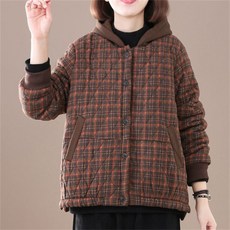 TKX 경량패딩 여성 오리털 캐주얼 체크 패턴 후드 코튼 자켓 누빔 베이직