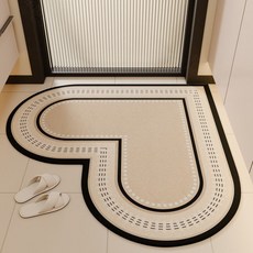 簡約心形硅藻泥吸水速幹防滑地墊, 1個, 奶油心形硅藻泥,70x70cm
