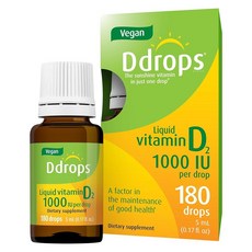 Ddrops 비건 1000 IU 180 방울 - 일일 비타민 D 액체 - 뼈 건강 및 면역 체계 지원. 대형 캡슐 없음 방부제 없음 GMO 프리 알레르기 친화적, 1개