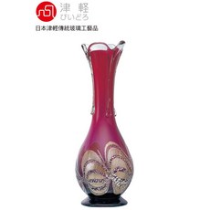 日本津輕 手作紅蝶金箔花瓶 玻璃器皿, 詳見包裝