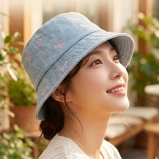 [사은품증정] 데님 리본 버킷햇 여성 벙거지 등산 모자, 라이트블루