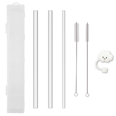 玻璃吸管套裝 雲朵吸管塞、清潔刷及收納盒 環保耐用 方便攜帶, 7個, 1套