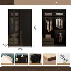 붙박이장10자 맞춤가구 10자 무몰딩 거실 옷장 안방, 조립형, 옷장 1 5 2 4 슬라이딩 도어 옷장 B